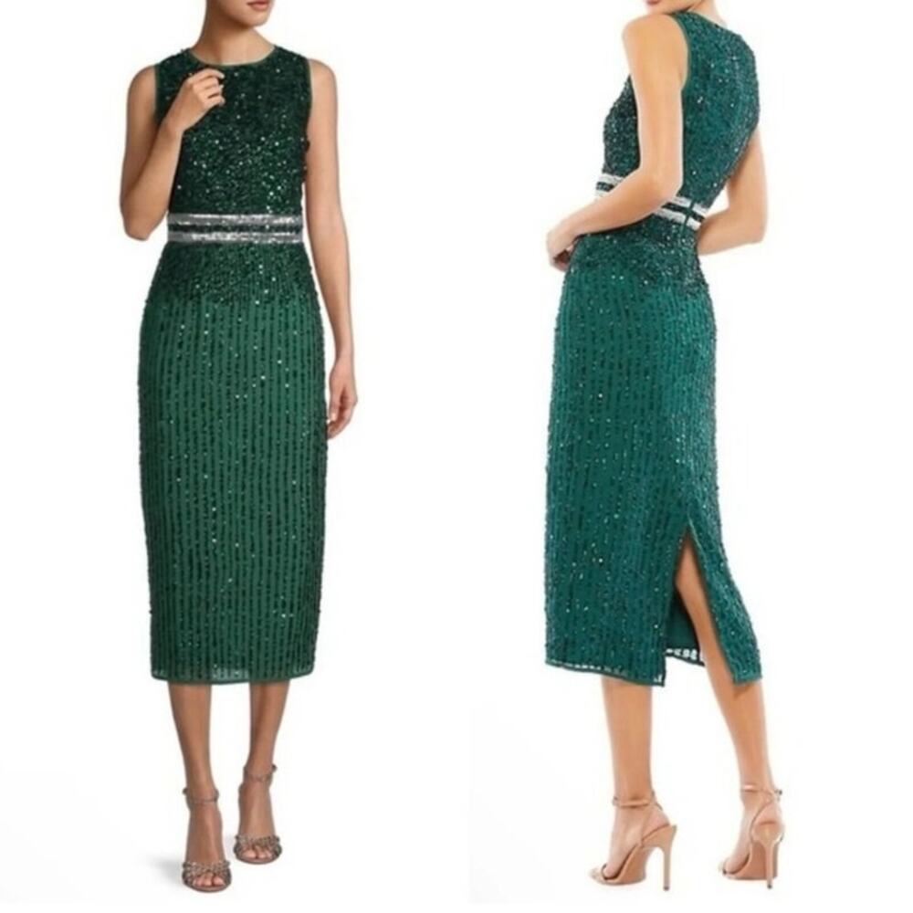 Mac Duggal Green Sequin Midi Dress